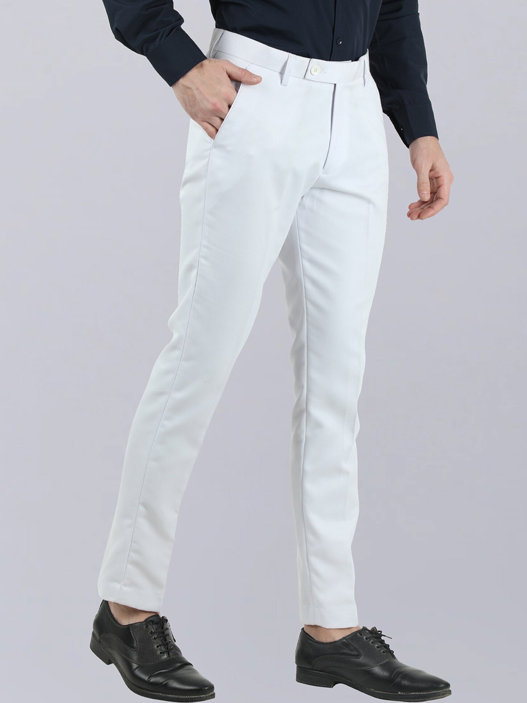 

VEI SASTRE Men Mid-Raise Flat Front Smart Slim Fit Formal Trousers, White