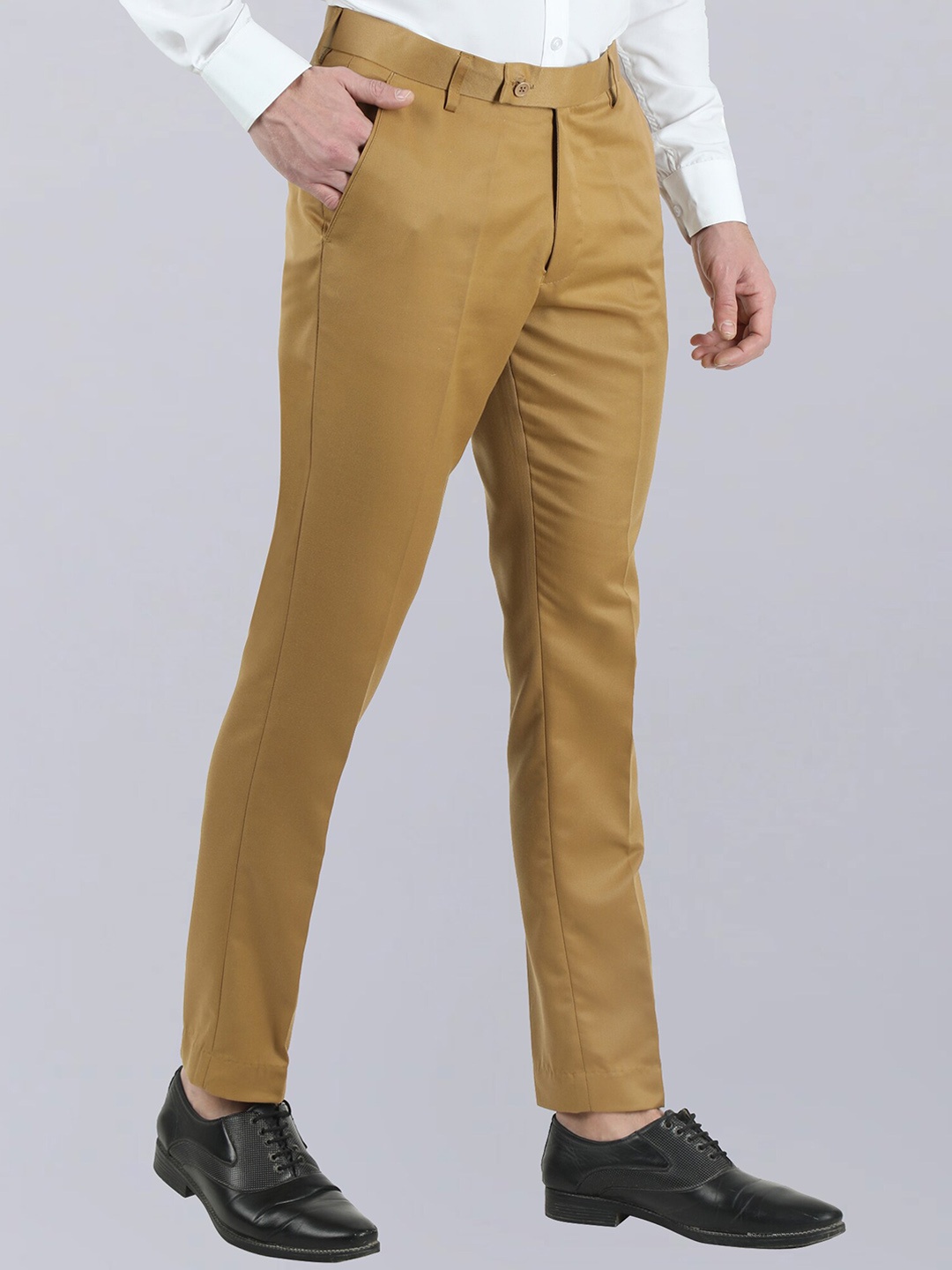 

VEI SASTRE Men Mid-Raise Flat Front Smart Slim Fit Formal Trousers, Khaki