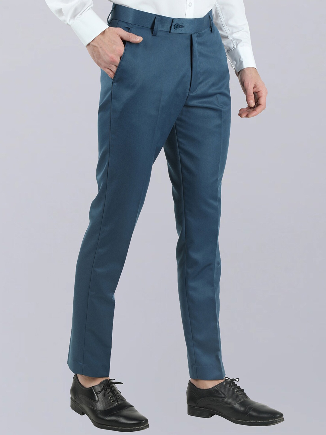 

VEI SASTRE Men Smart Slim Fit Formal Trousers, Blue