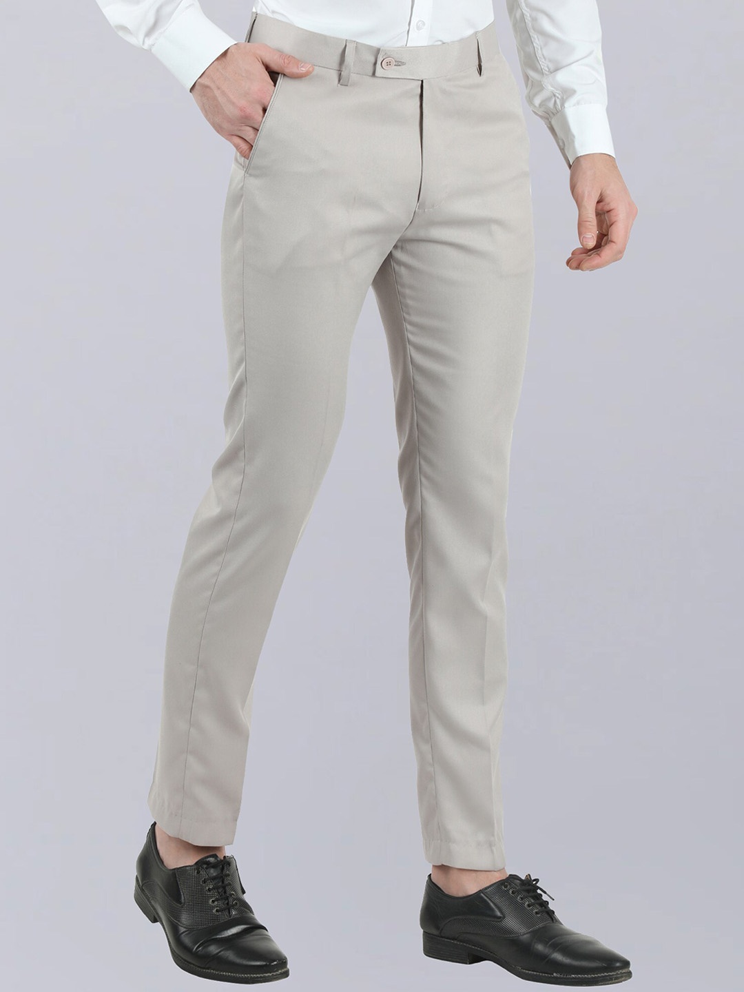 

VEI SASTRE Men Mid-Raise Flat Front Smart Slim Fit Formal Trousers, Beige