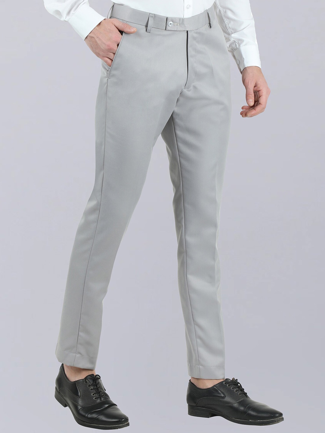 

VEI SASTRE Men Smart Slim Fit Mid Rise Formal Trousers, Grey