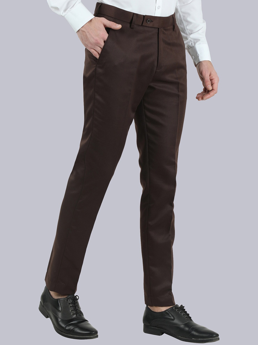 

VEI SASTRE Men Smart Slim Fit Formal Trousers, Brown
