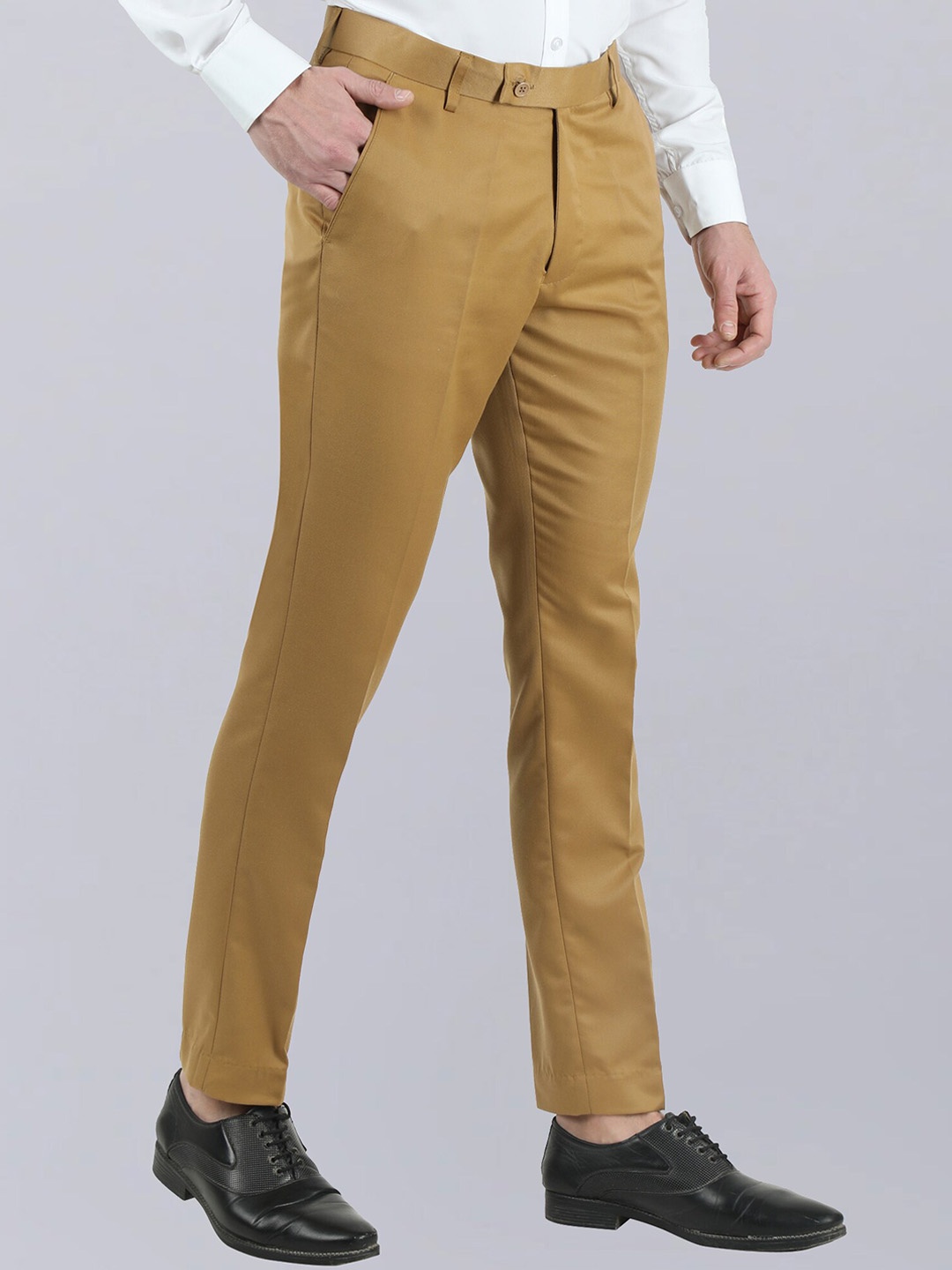 

VEI SASTRE Men Smart Slim Fit Formal Trousers, Khaki