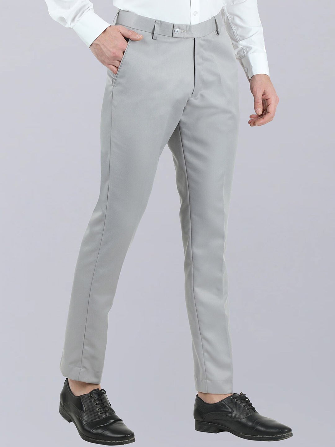 

VEI SASTRE Men Smart Slim Fit Formal Trousers, Grey