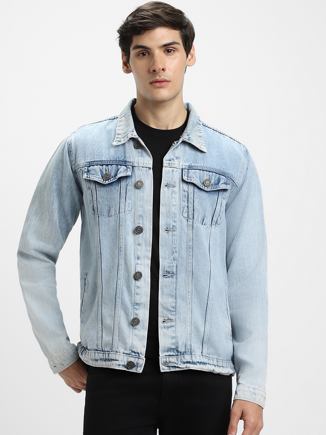 

Dennis Lingo Washed Spread Collar Long Sleeves Denim Jacket, Blue