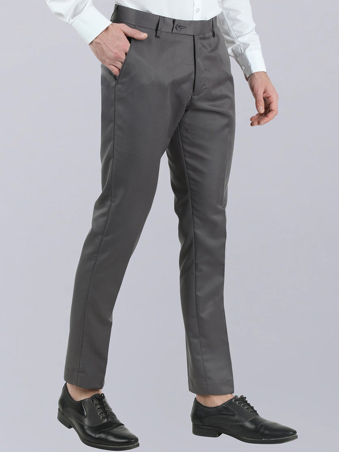 

VEI SASTRE Men Mid-Raise Flat Front Smart Slim Fit Formal Trousers, Grey