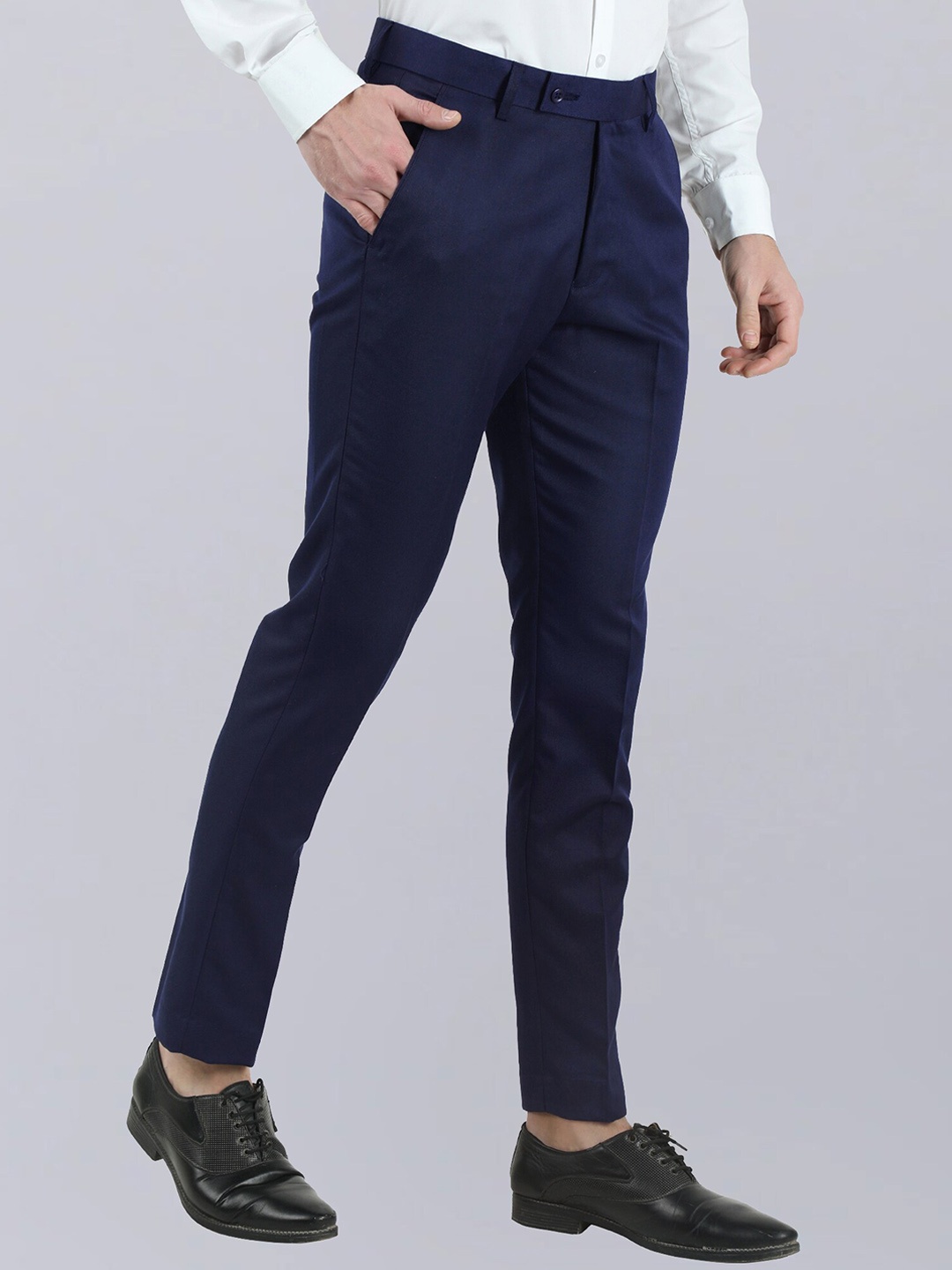 

VEI SASTRE Men Smart Slim Fit Mid Rise Formal Trousers, Navy blue