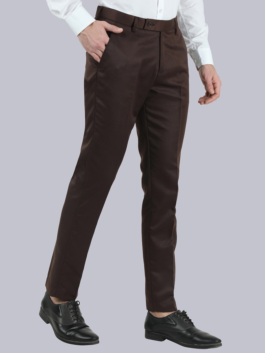 

VEI SASTRE Men Smart Slim Fit Formal Trousers, Brown