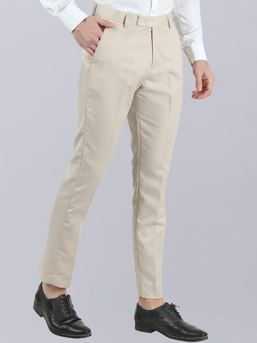 

VEI SASTRE Men Mid-Raise Flat Front Smart Slim Fit Formal Trousers, Cream