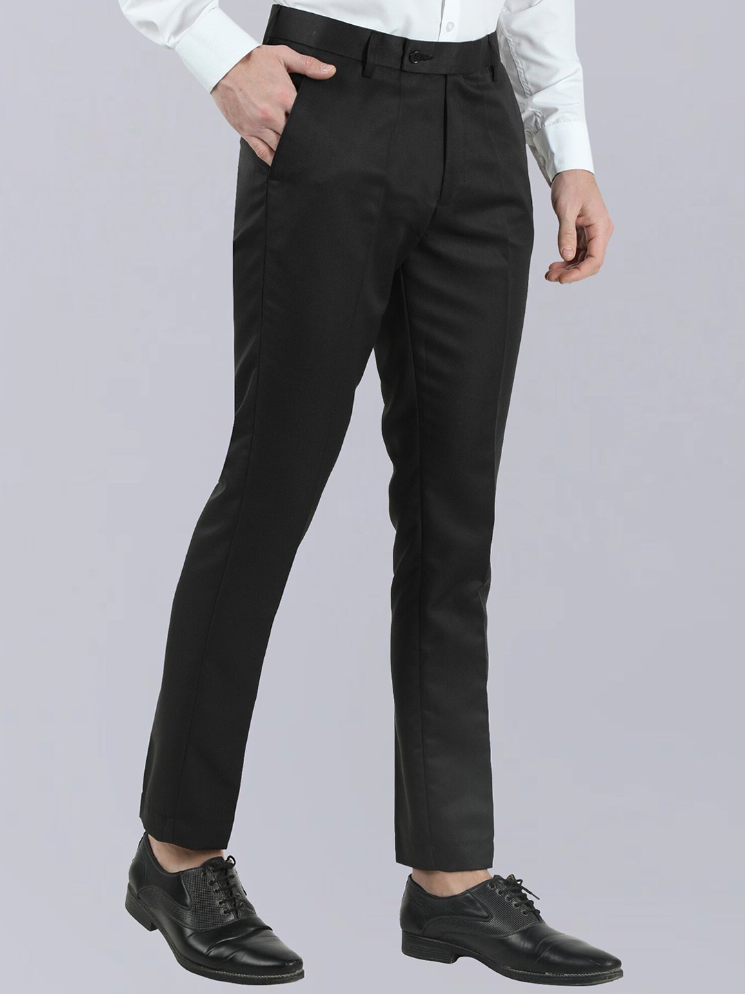 

VEI SASTRE Men Mid-Raise Flat Front Smart Slim Fit Formal Trousers, Black