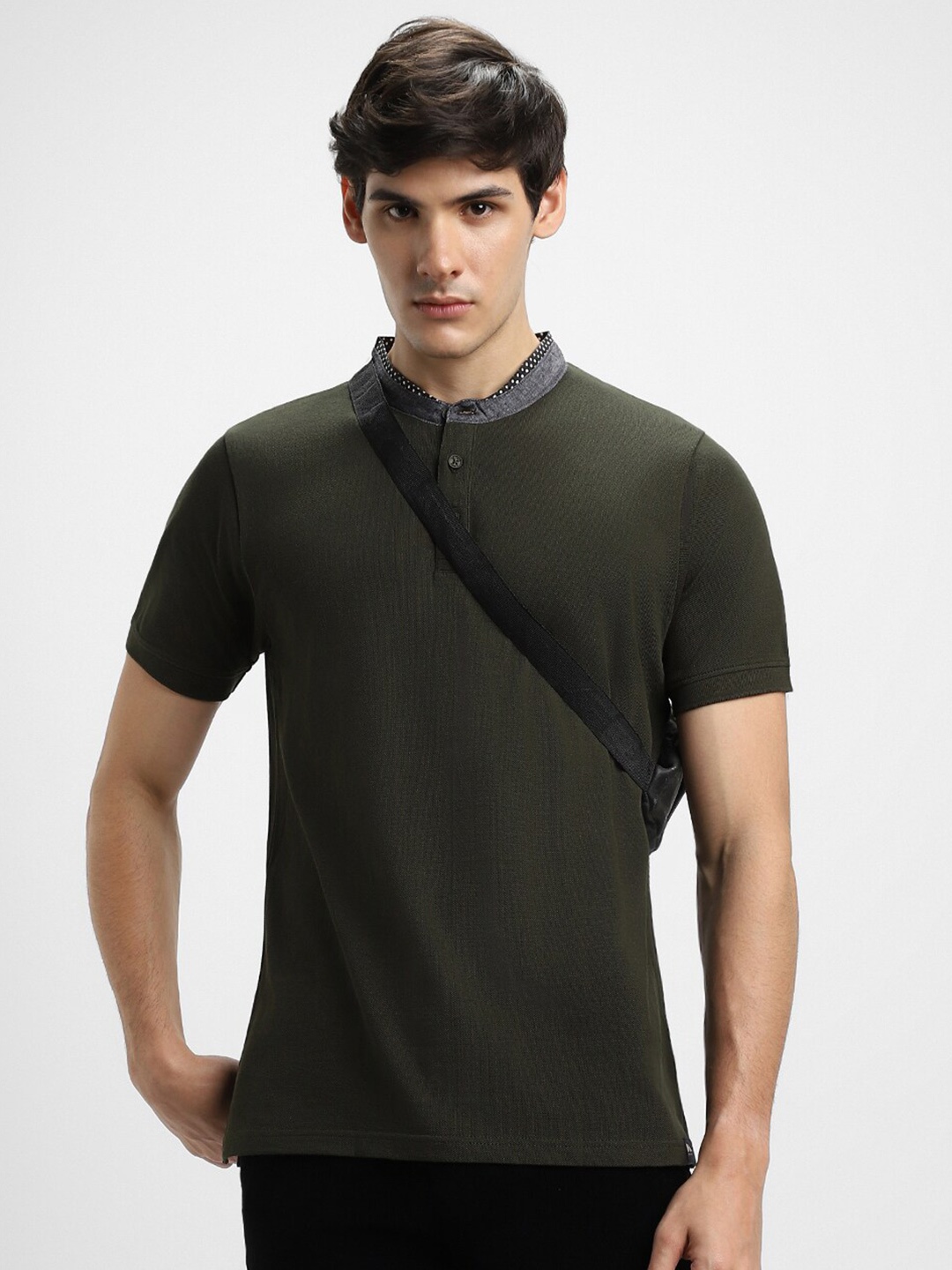 

Dennis Lingo Mandarin Collar Regular Fit Cotton T-shirt, Olive