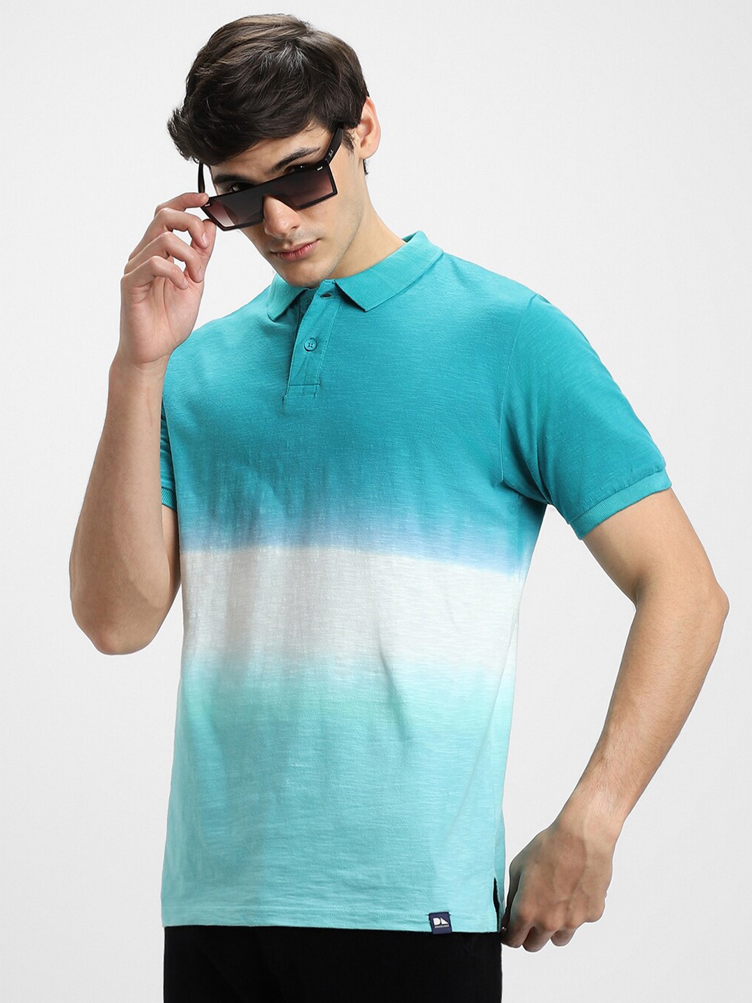 

Dennis Lingo Tie & Dye Dyed Polo Collar Pure Cotton T-shirt, Sea green