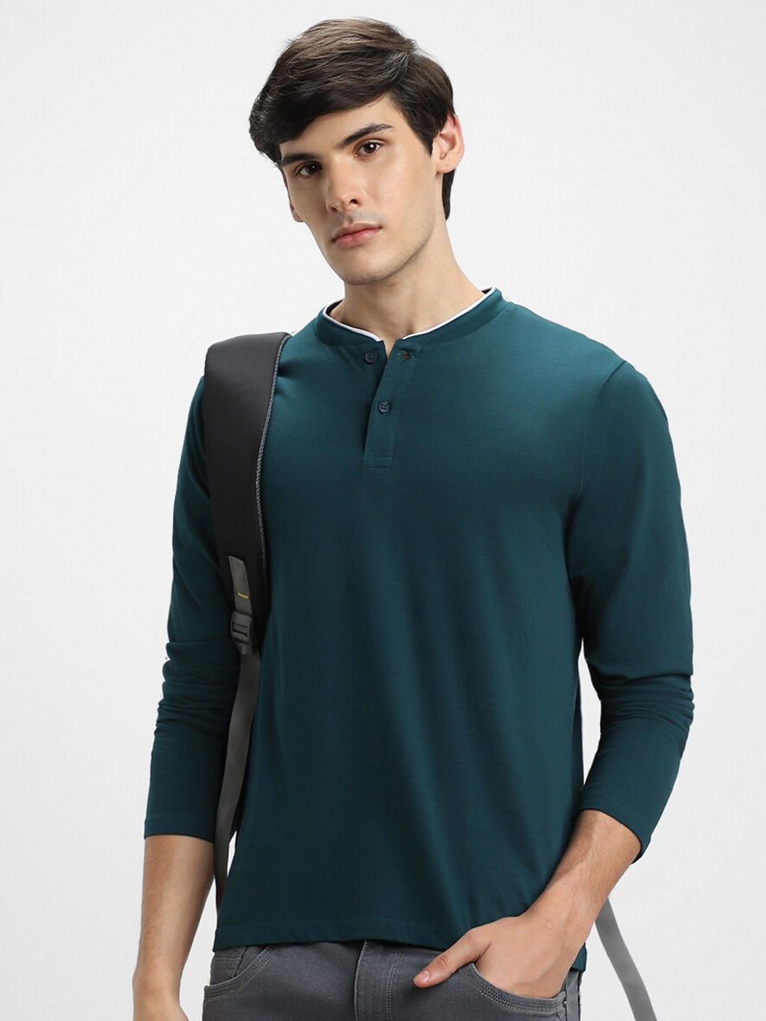 

Dennis Lingo Mandarin Collar Regular Fit Cotton T-shirt, Teal