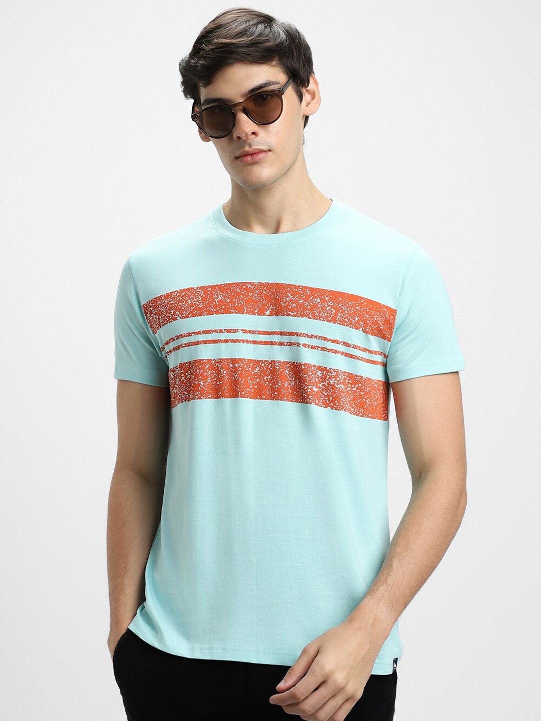 

Dennis Lingo Striped Round Neck Pure Cotton T-shirt, Blue