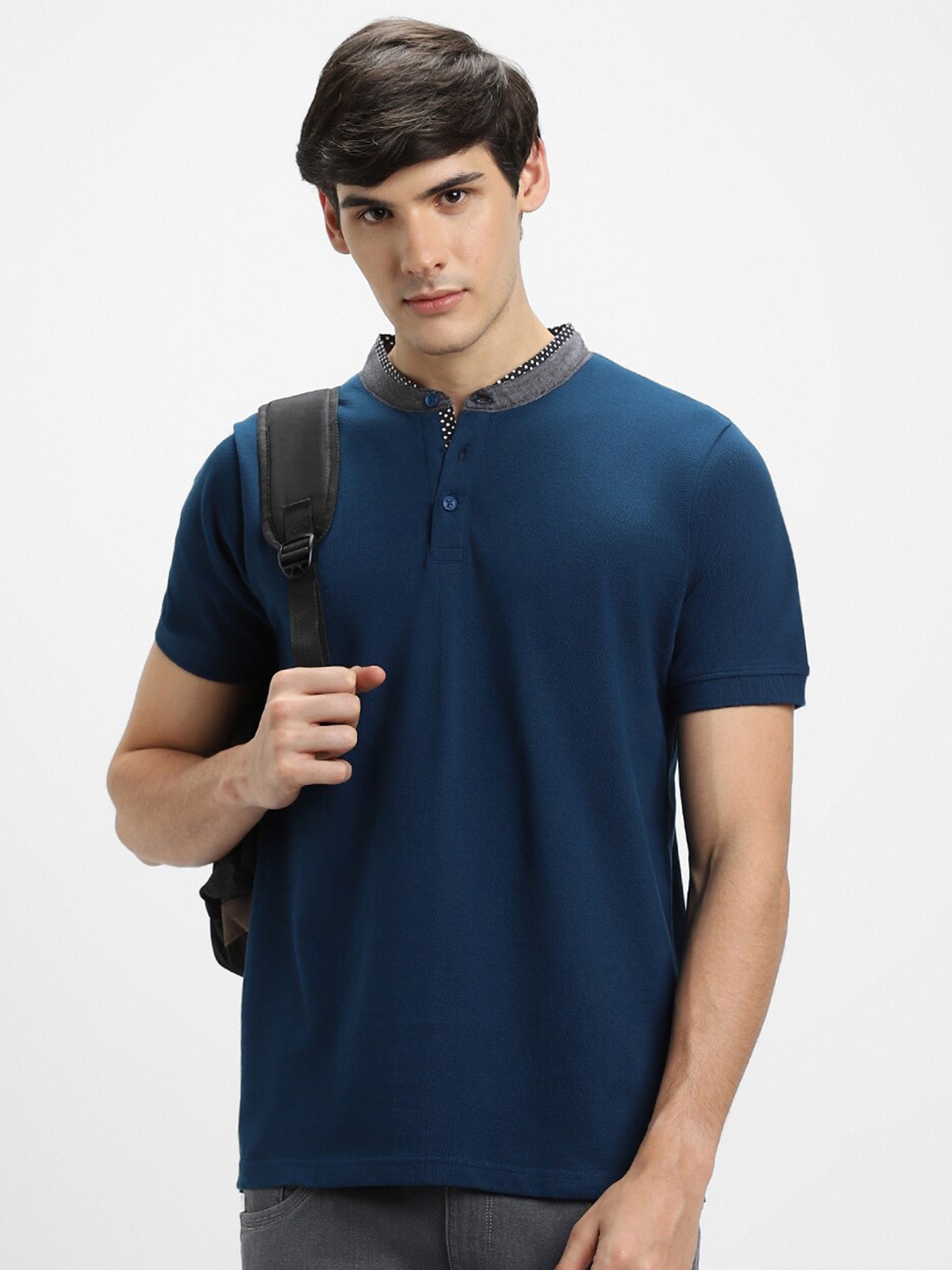 

Dennis Lingo Mandarin Collar Regular Fit Cotton T-shirt, Teal