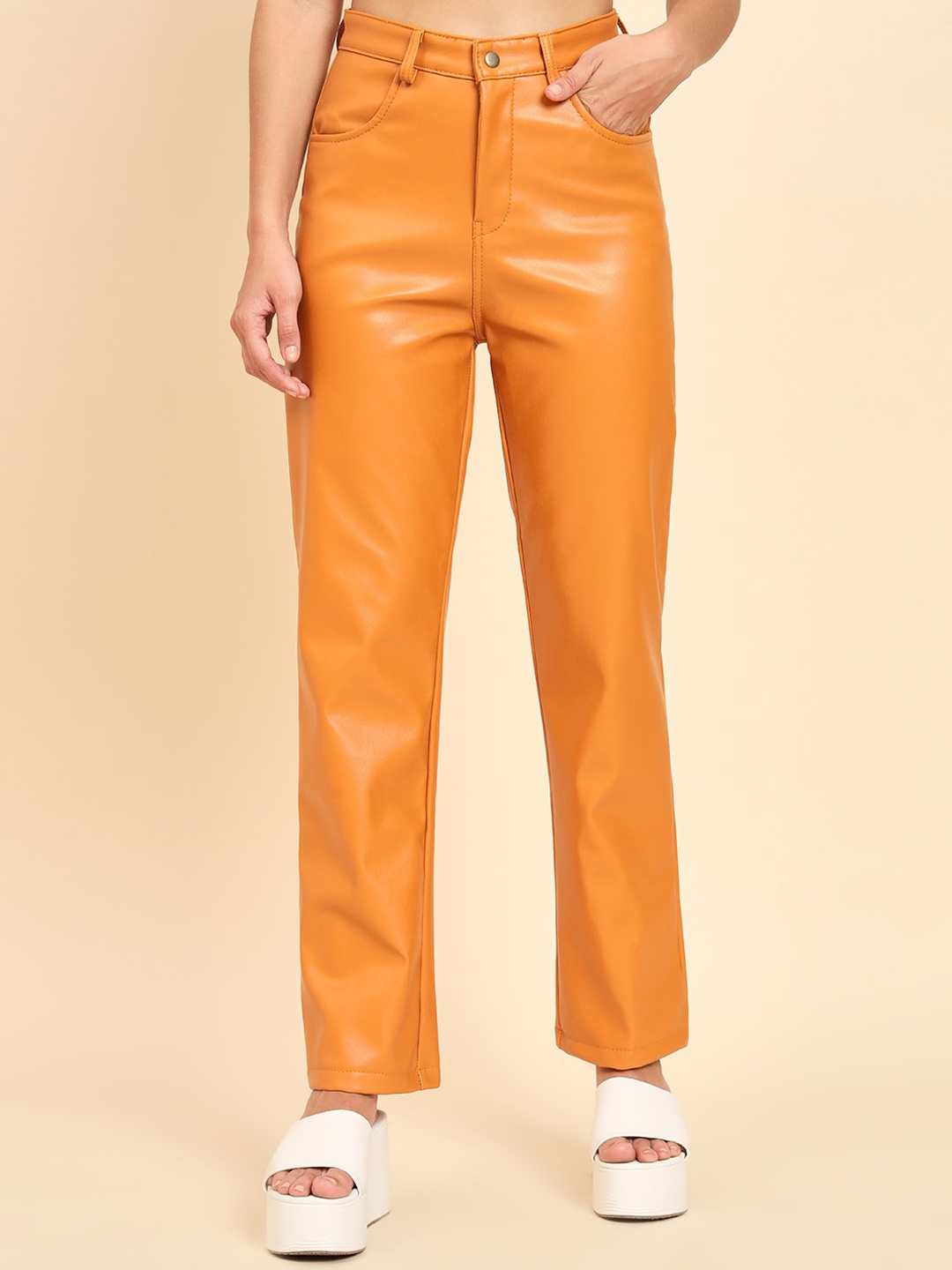

MAZIE Women Original Regular Fit Mid-Rise Regular Trousers, Orange