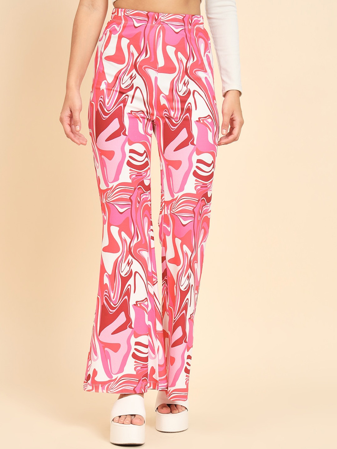 

MAZIE Women Original Regular Fit Abstract Printed Mid-Rise Parallel Trousers, Pink