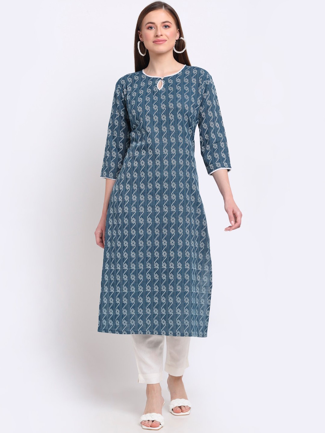 

LARGISH Abstract Printed Pure Cotton Kurta with Trousers, Blue