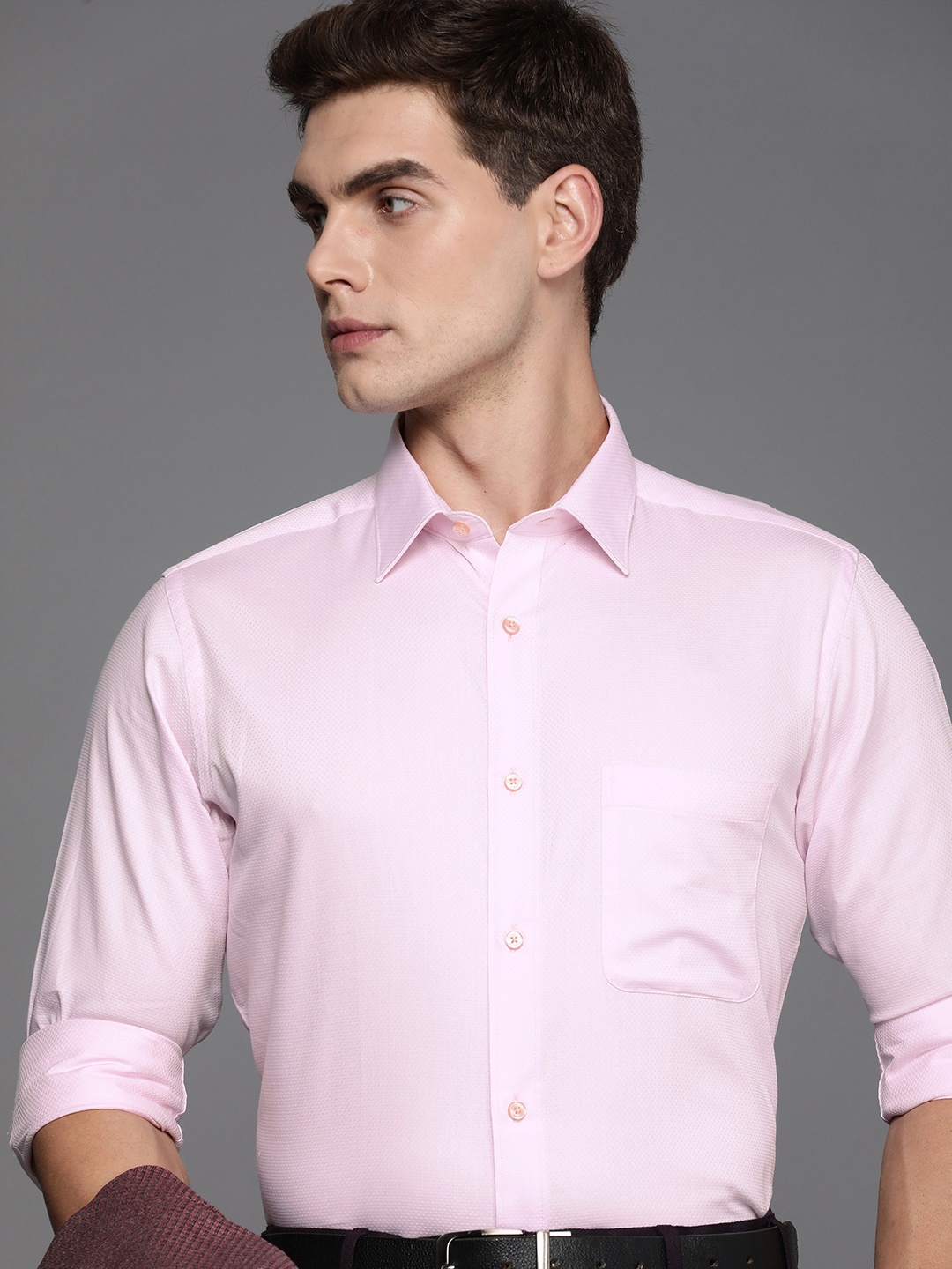 

Raymond Pure Cotton Self Design Slim Fit Textured Formal Shirt, Pink