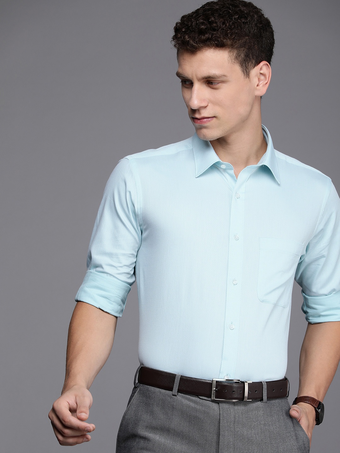 

Raymond Slim Fit Opaque Pure Cotton Formal Shirt, Turquoise blue