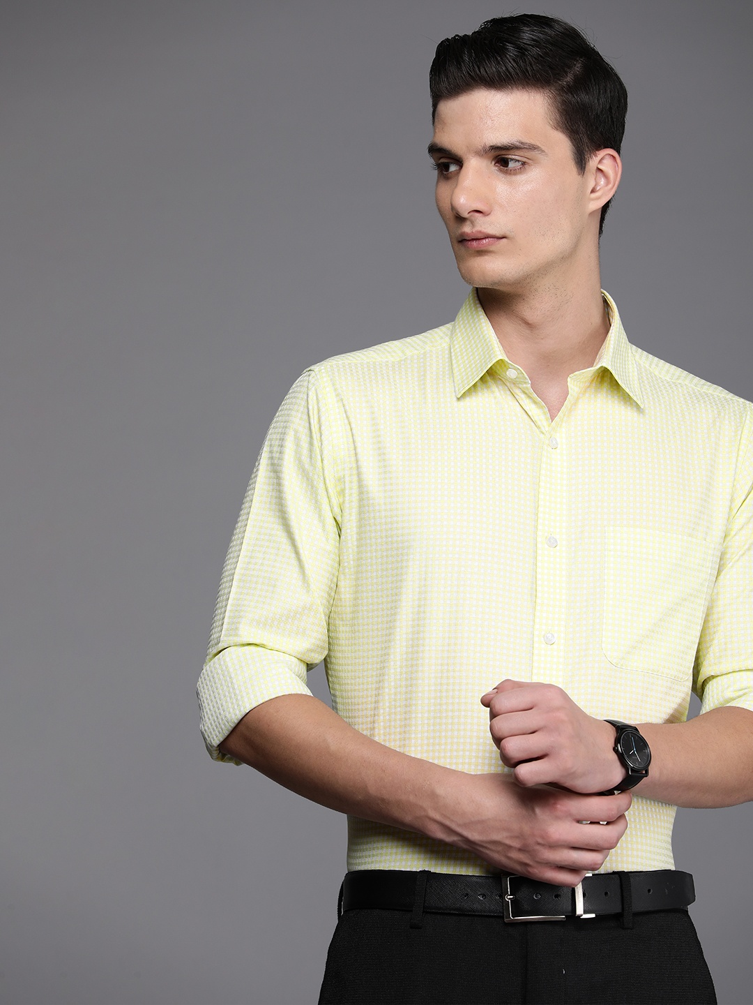 

Raymond Self Design Slim Fit Pure Cotton Formal Shirt, Green