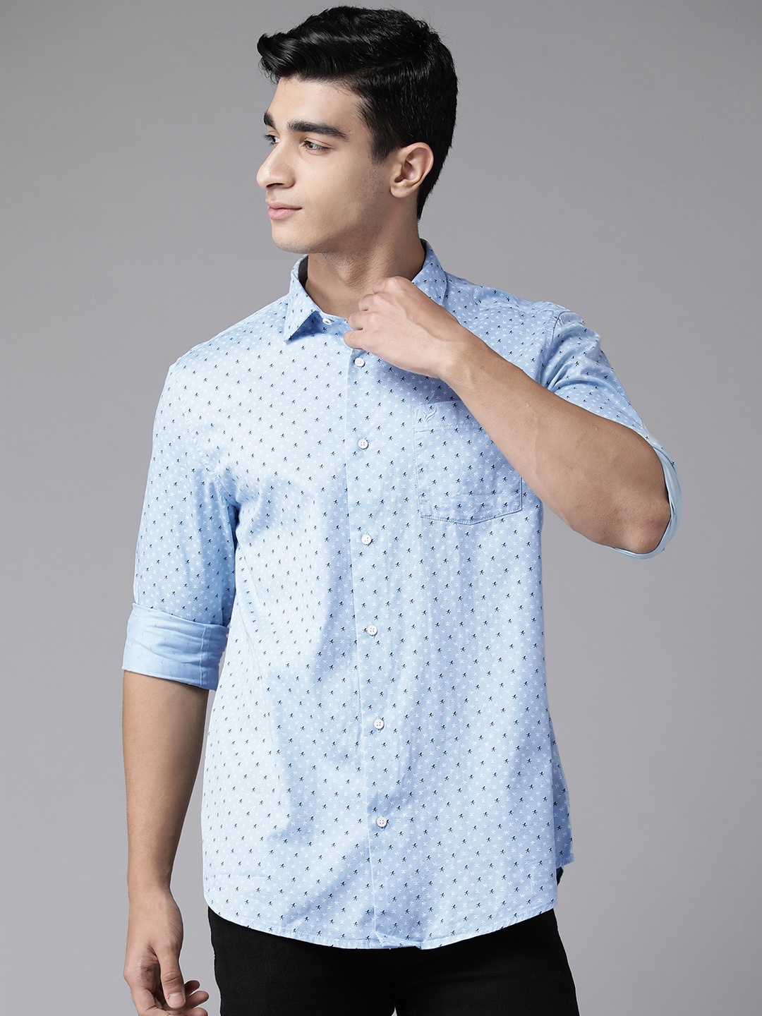 

Blackberrys India Slim Fit Printed Casual Shirt, Blue