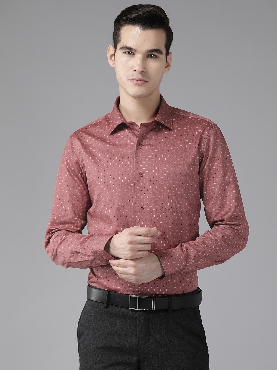 

Blackberrys Pure Cotton Slim Fit Printed Formal Shirt, Rust