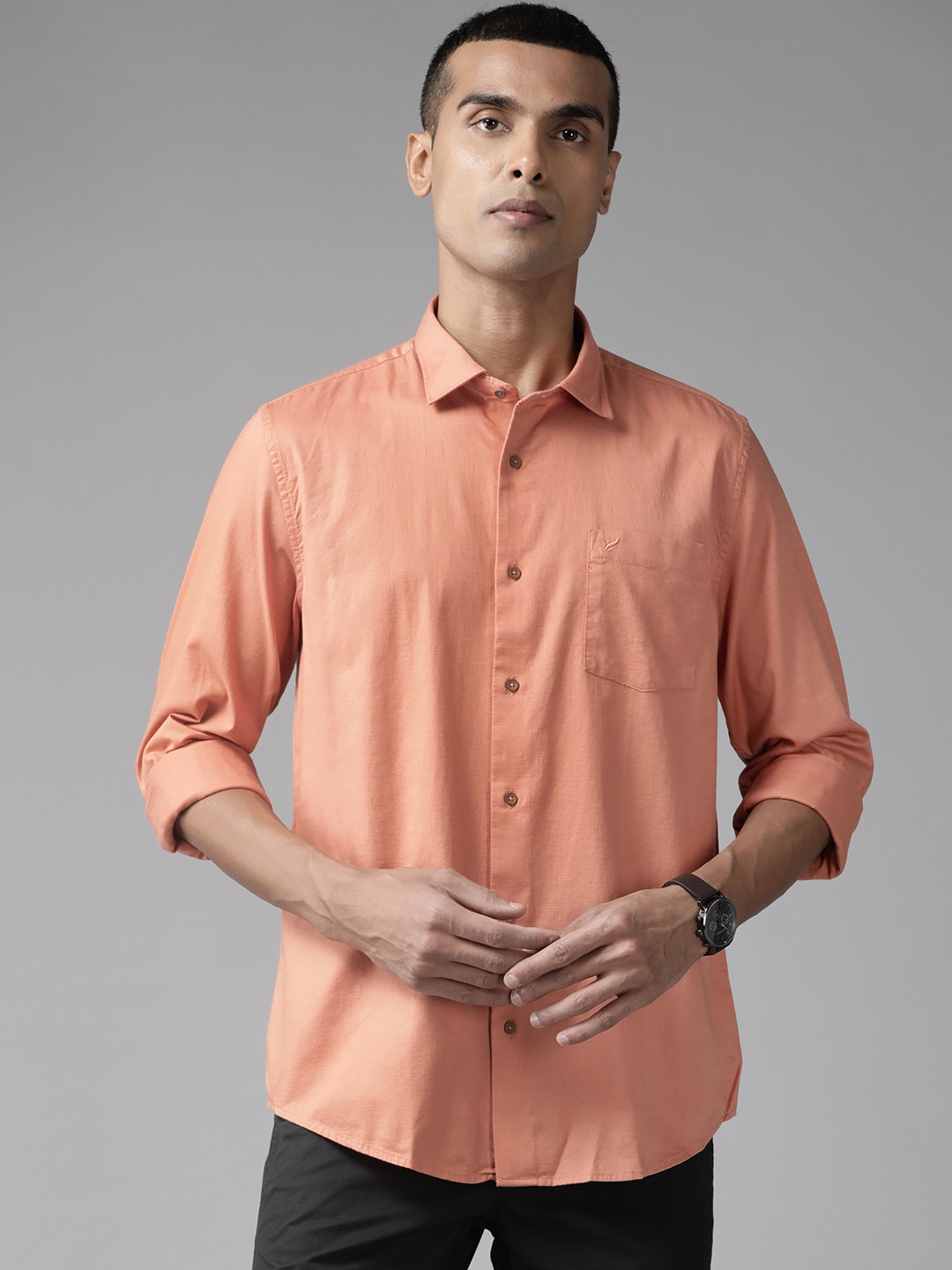 

Blackberrys Cotton Slim Fit Opaque Casual Shirt, Orange