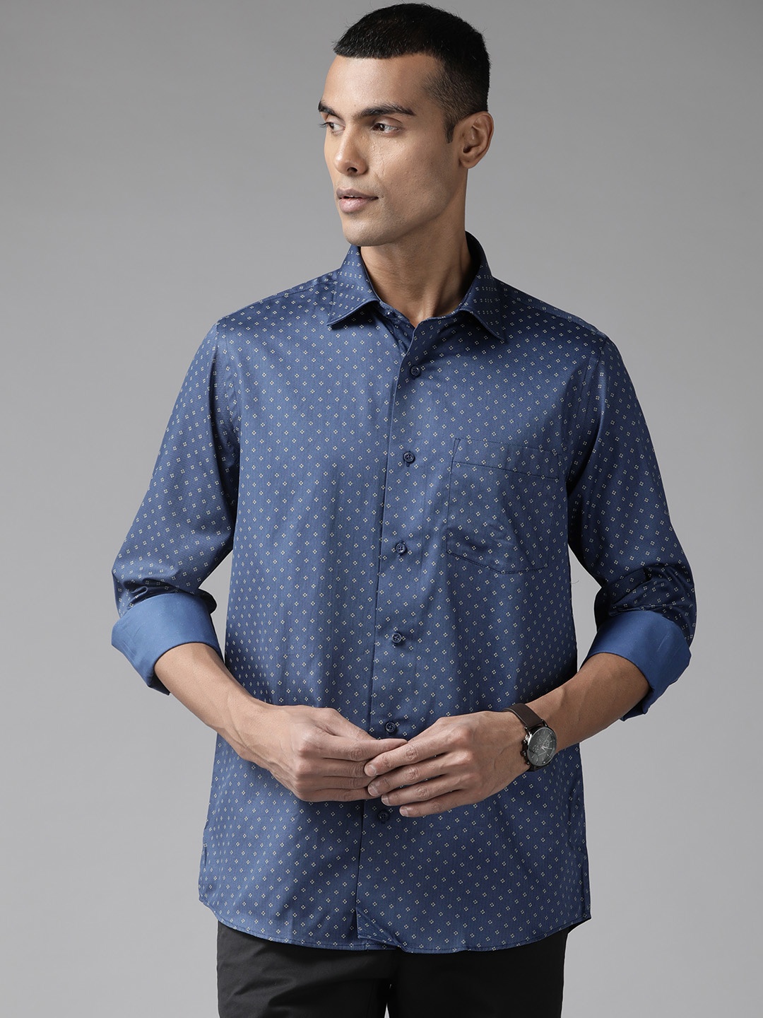 

Blackberrys Cotton Slim Fit Opaque Printed Casual Shirt, Navy blue
