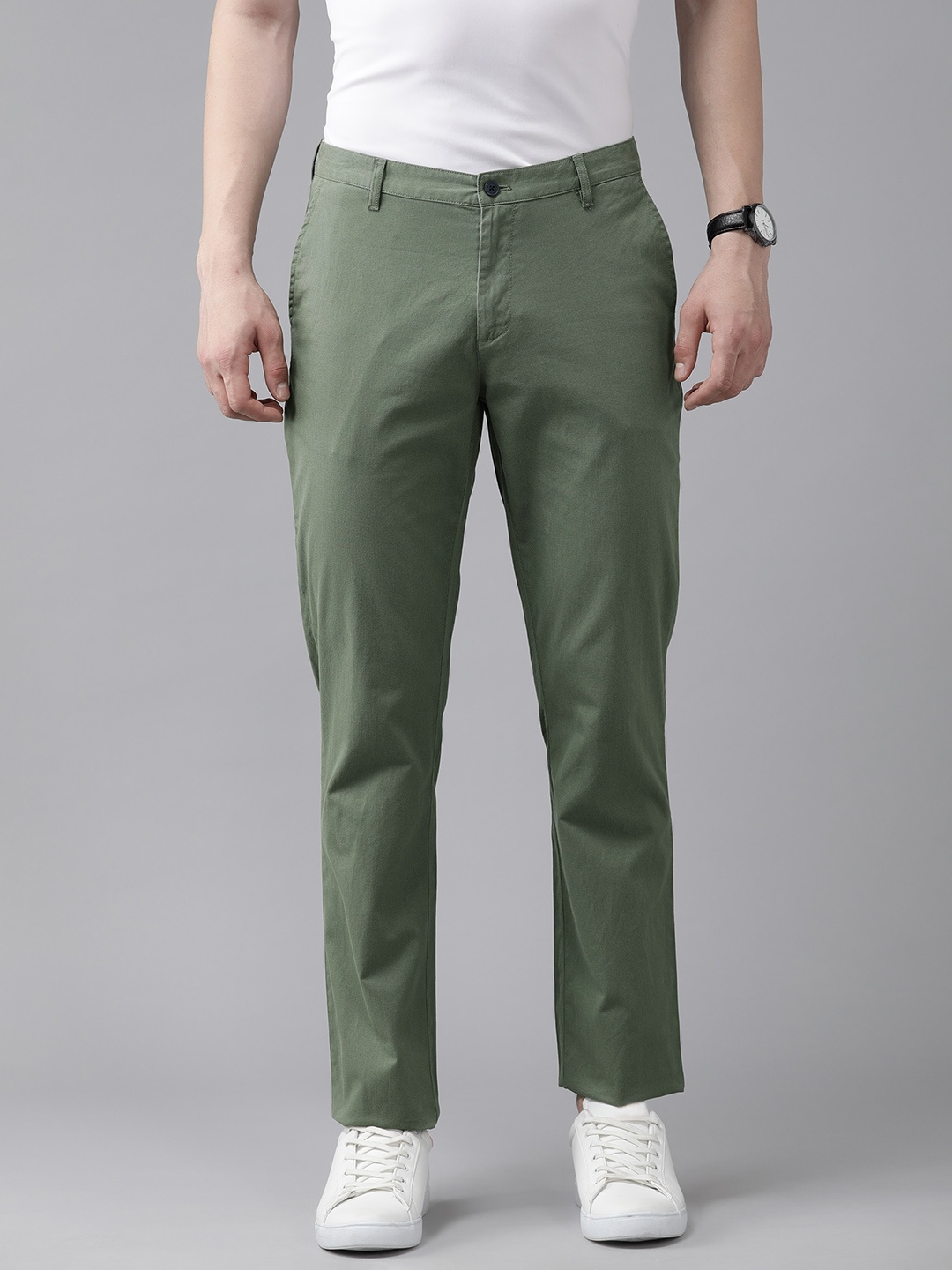 

Blackberrys Men Solid Trousers, Olive