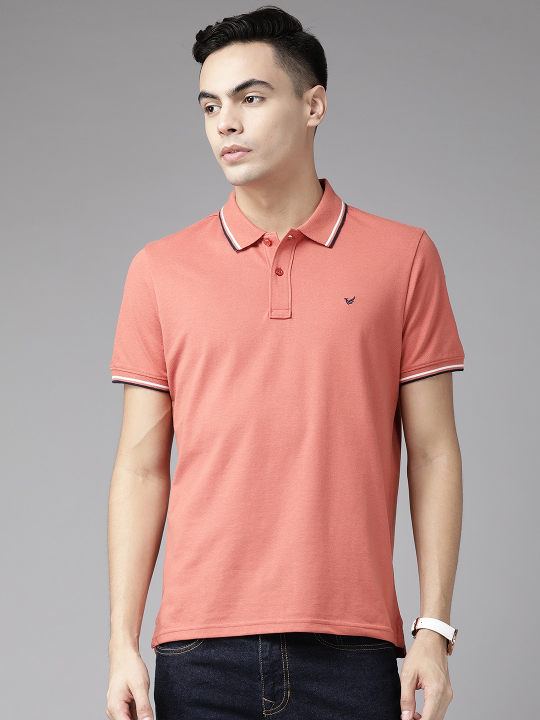 

Blackberrys Men Polo Collar Slim Fit T-shirt, Peach