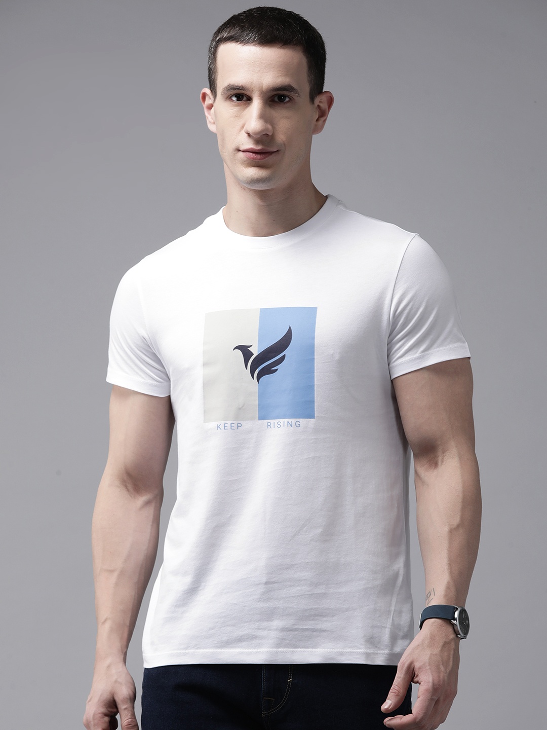 

Blackberrys Men Brand Logo Printed Pure Cotton Slim Fit T-shirt, White