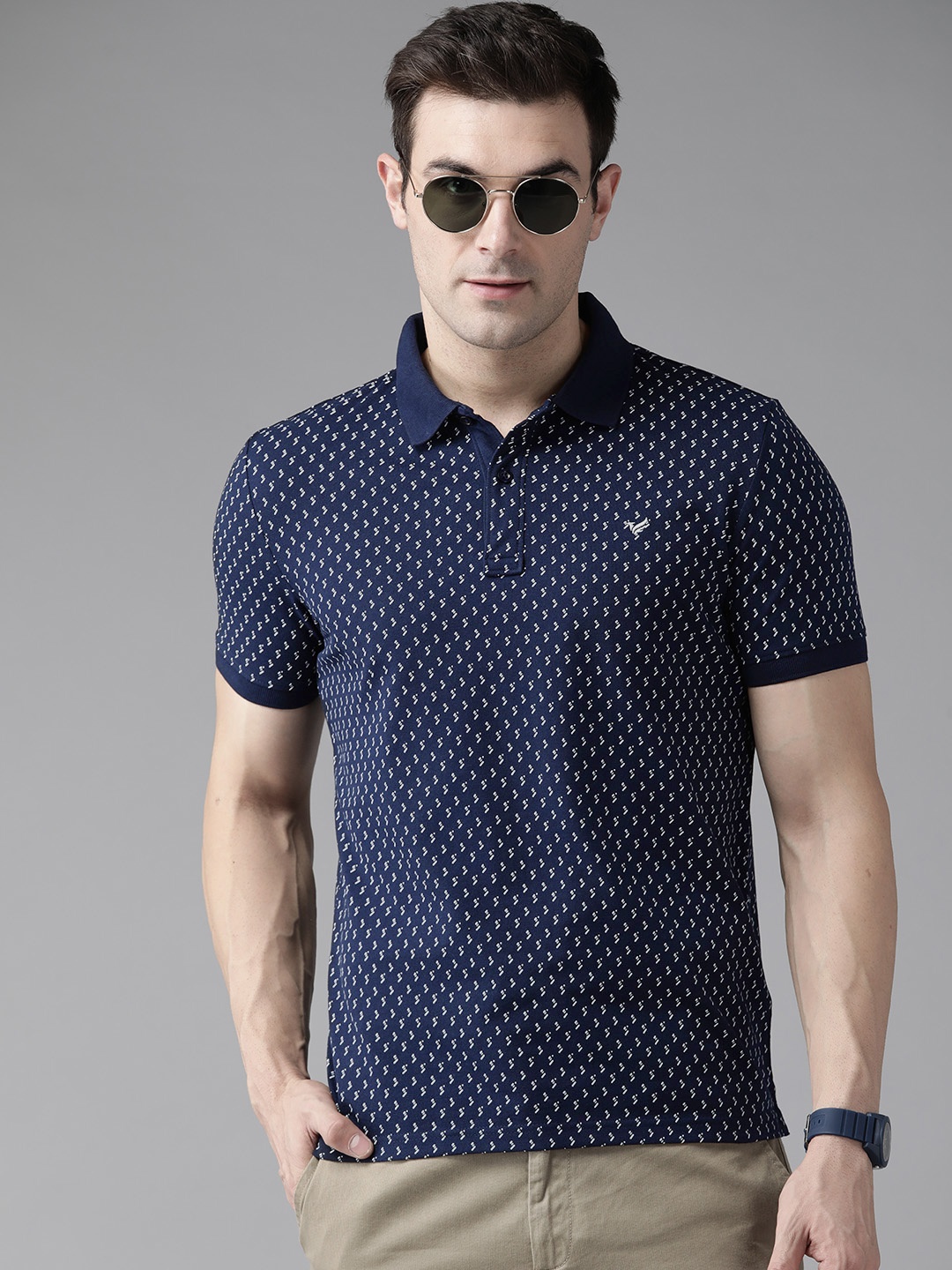 

Blackberrys Men Printed Polo Collar Slim Fit T-shirt, Navy blue
