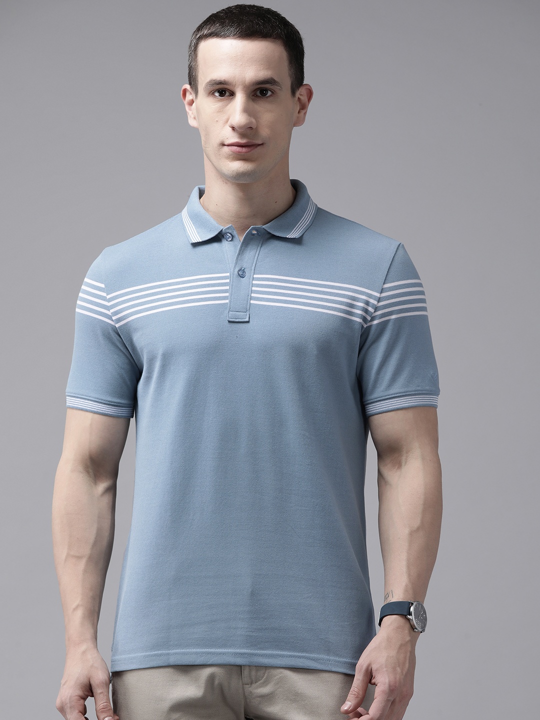 

Blackberrys Men Striped Polo Collar Slim Fit T-shirt, Blue