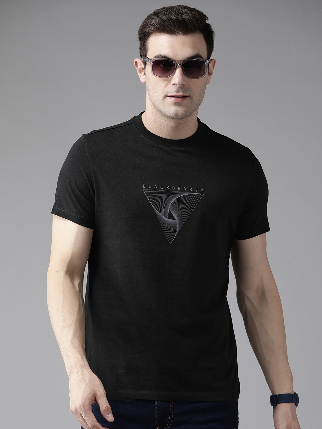 

Blackberrys Men Printed Pure Cotton Slim Fit T-shirt, Black