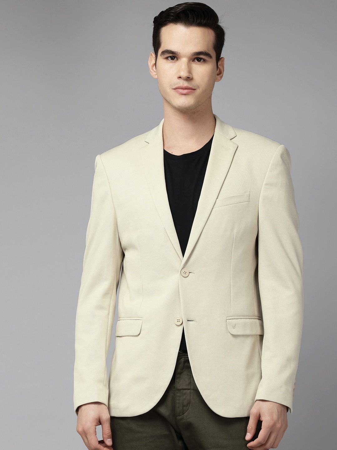 

Blackberrys Slim Fit Notched Lapel Single-Breasted Blazer, Beige
