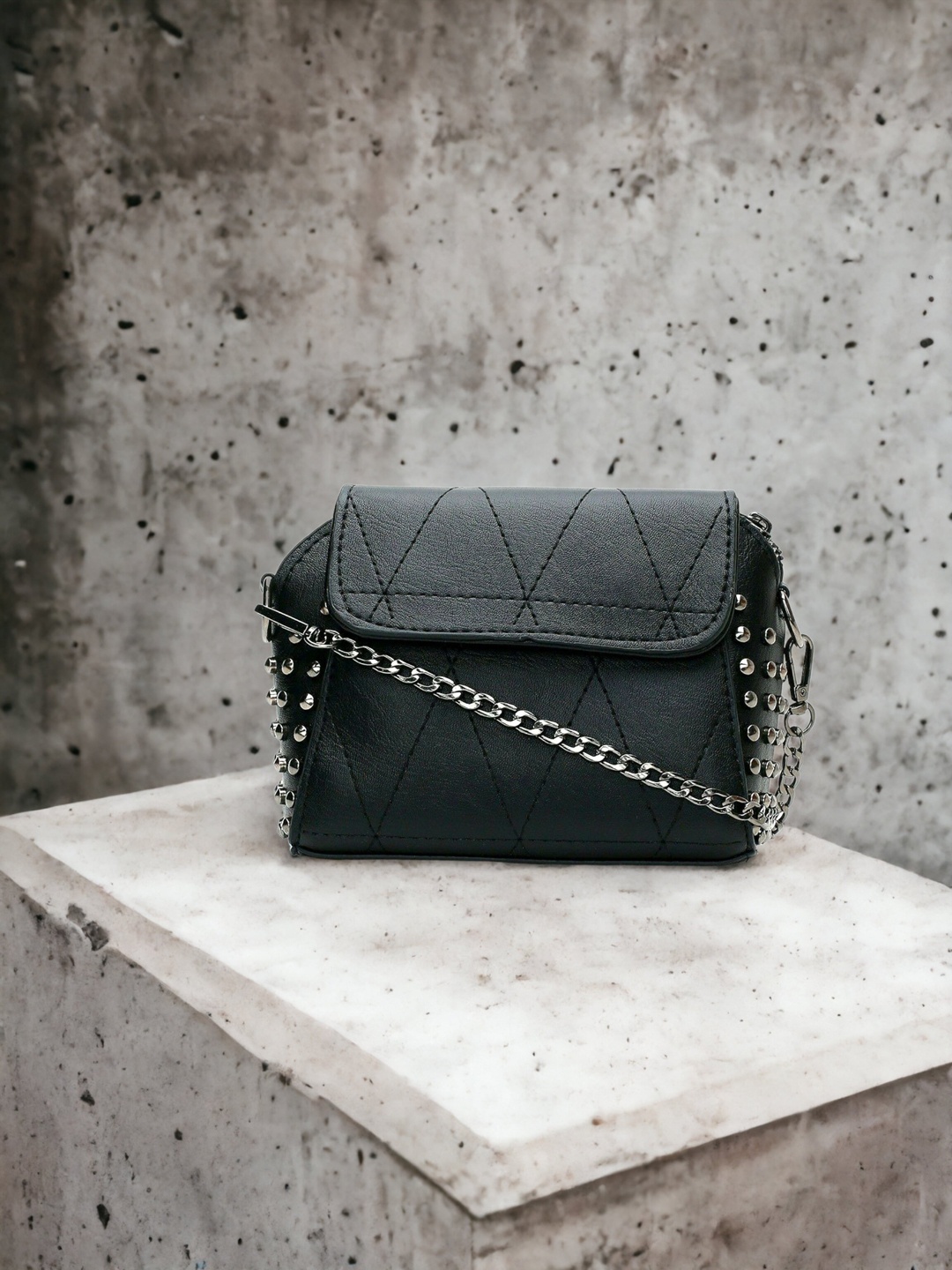 

CRUSSET Embellished Structured Sling Bag, Black