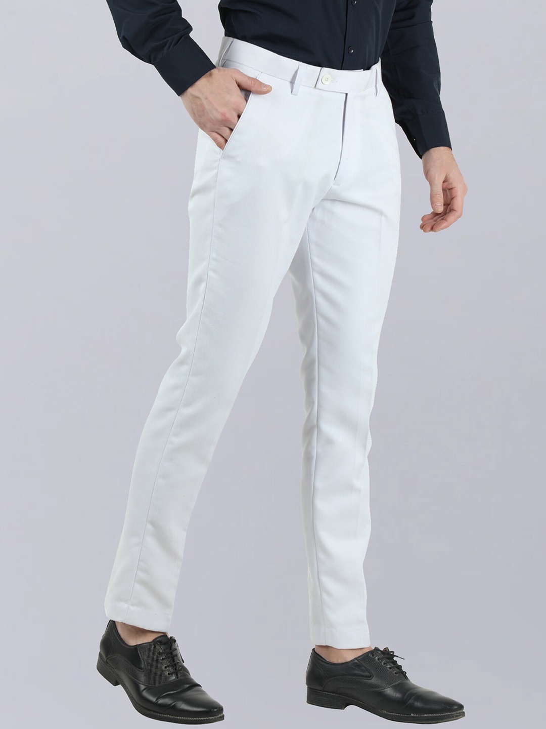 

VEI SASTRE Men Smart Slim Fit Mid Rise Formal Trousers, White