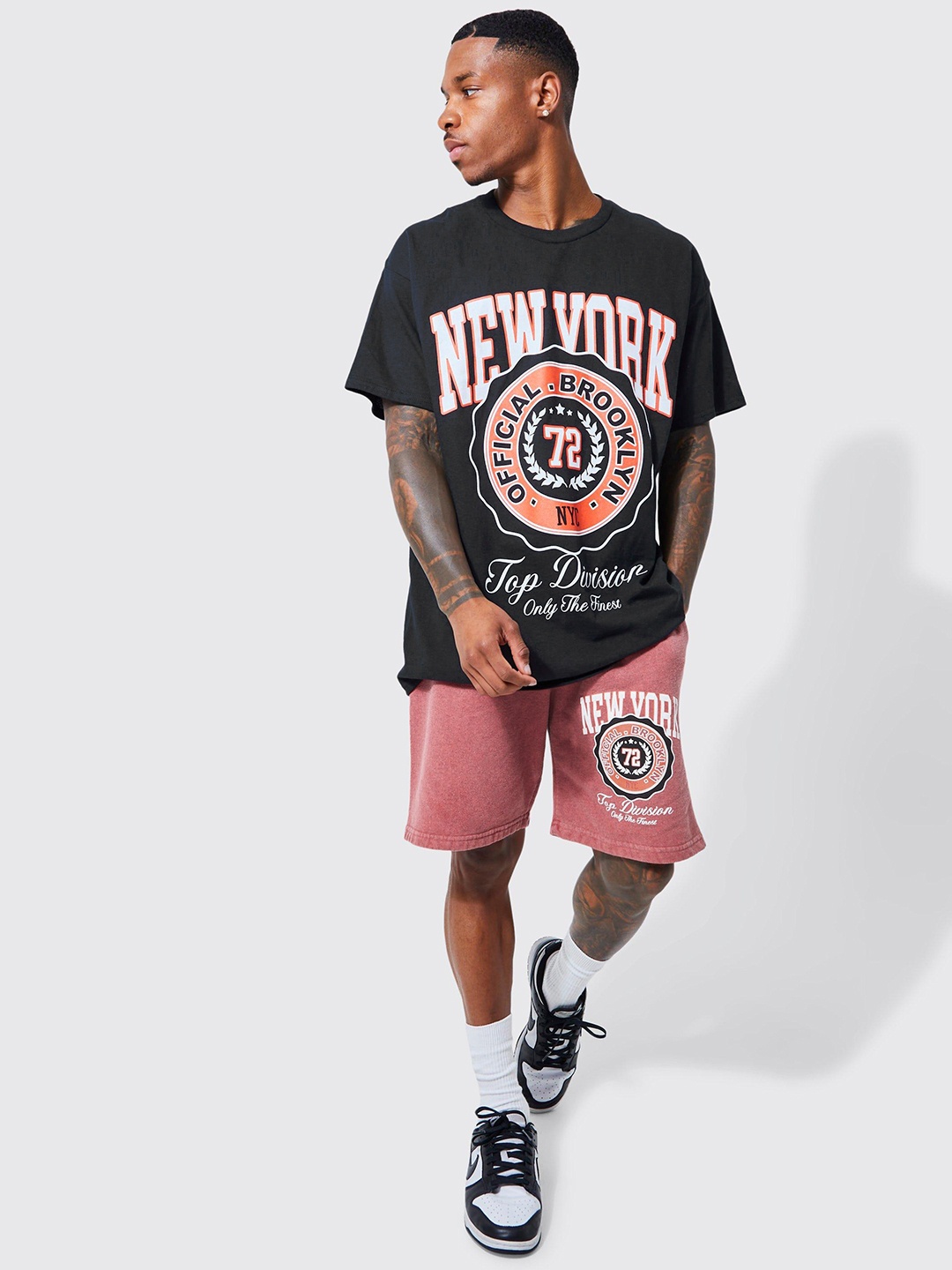 

boohooMAN Typography Printed Pure Cotton Co-Ord Set, Navy blue