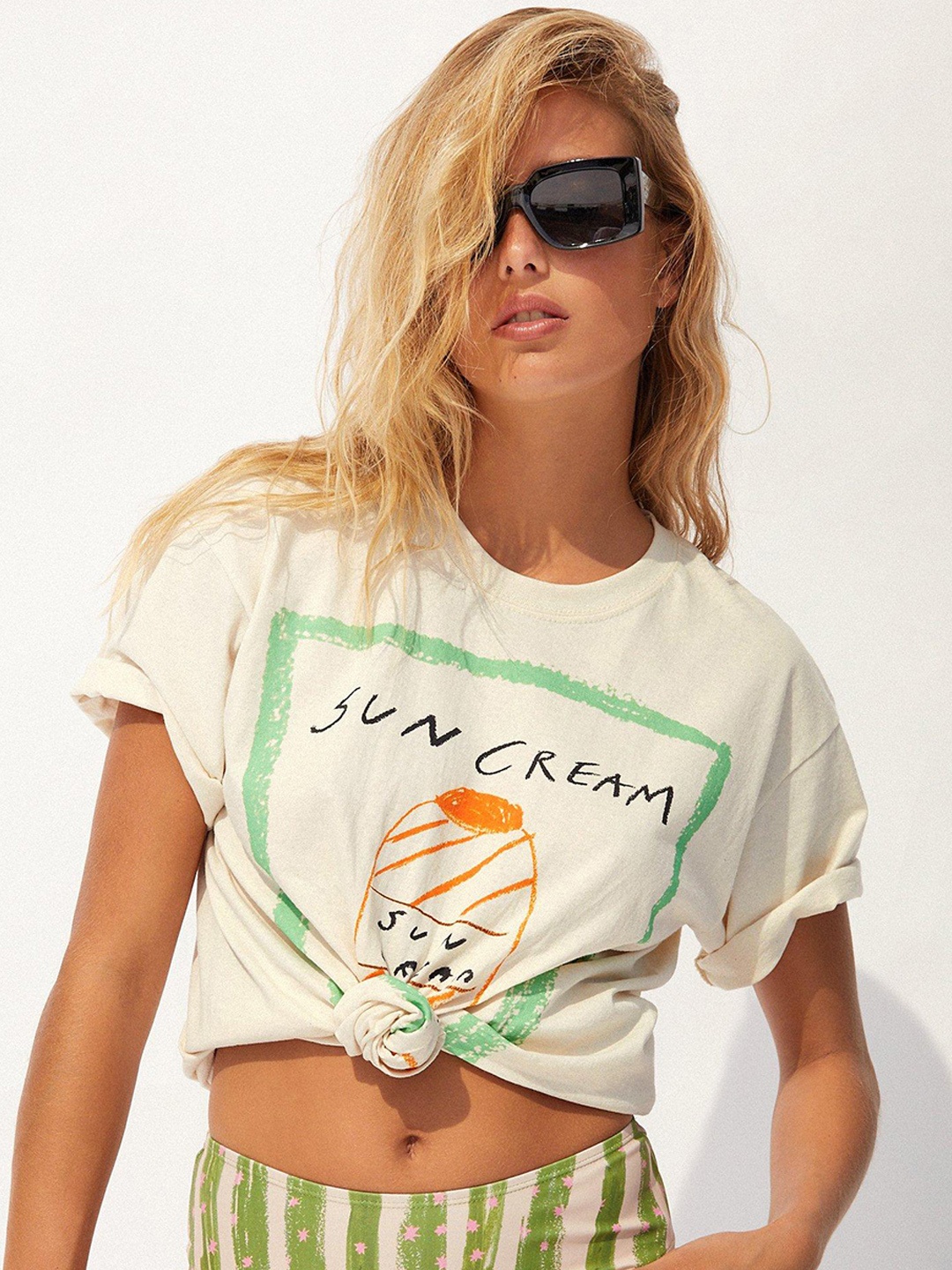 

Warehouse Tatiana Alida X Printed Beach Tshirt, Off white