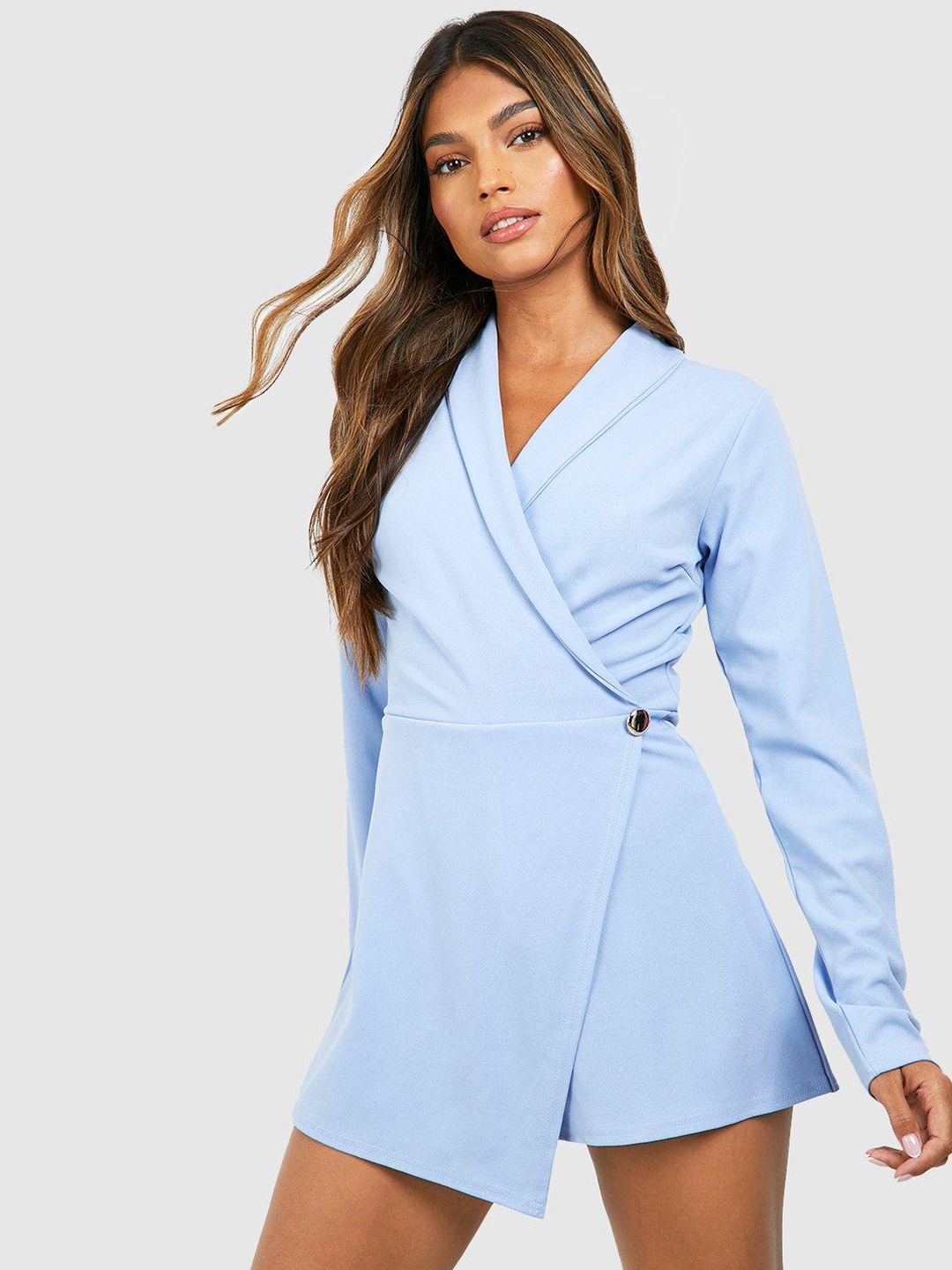 

Boohoo Asymmetric Skort Playsuit, Blue