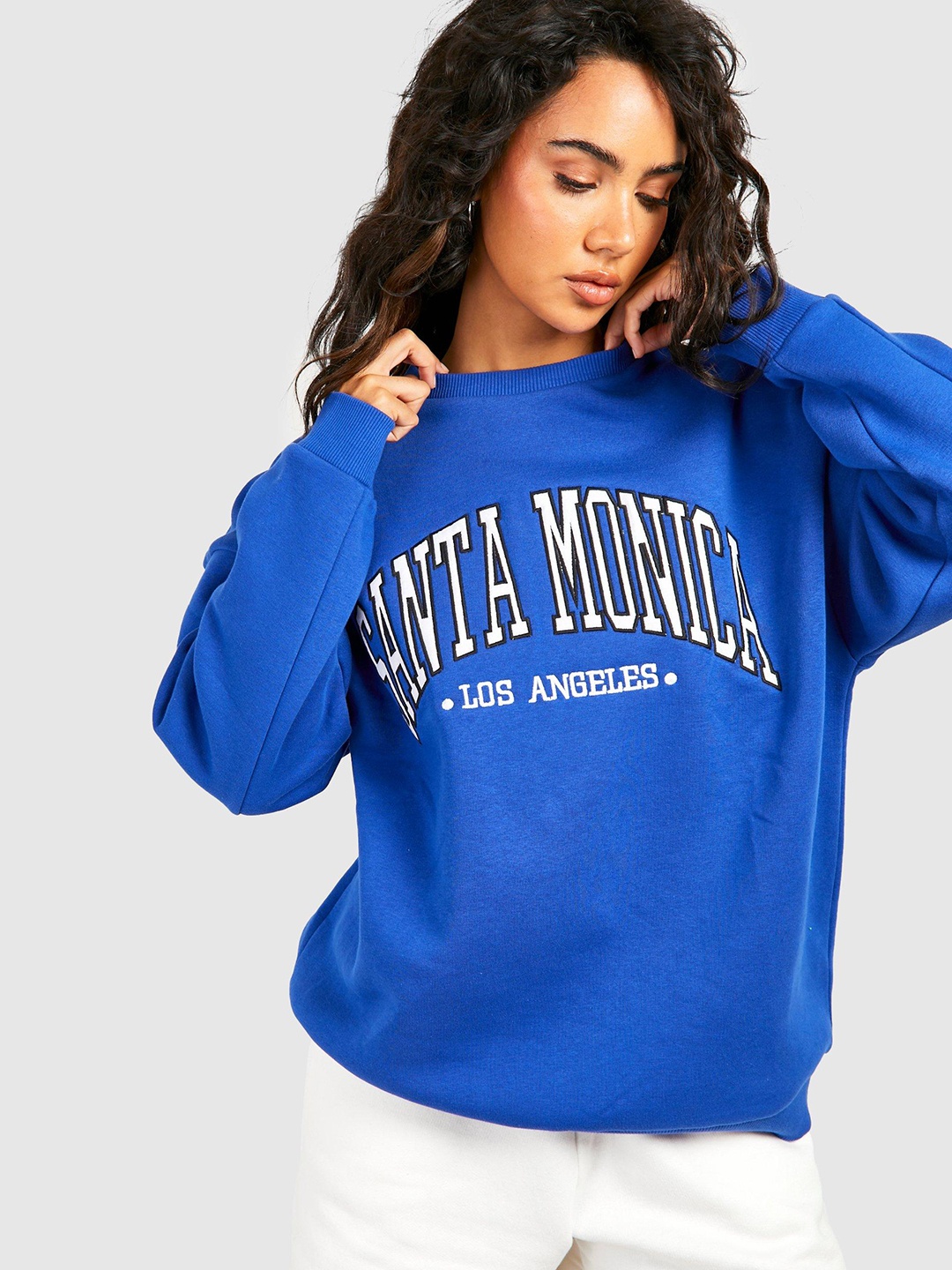 

Boohoo Women Printed Oversized Sweatshirt, Blue