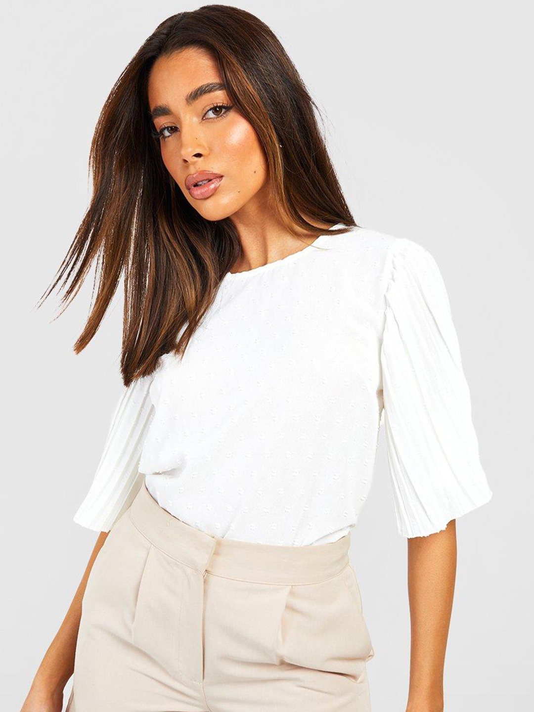 

Boohoo Dobby Weave Top, White