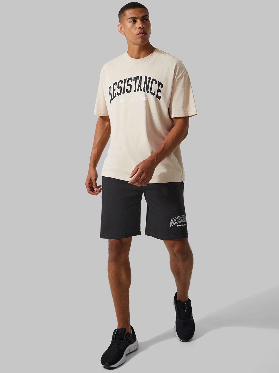 

boohooMAN Typography Printed Oversized Co-Ords, Beige
