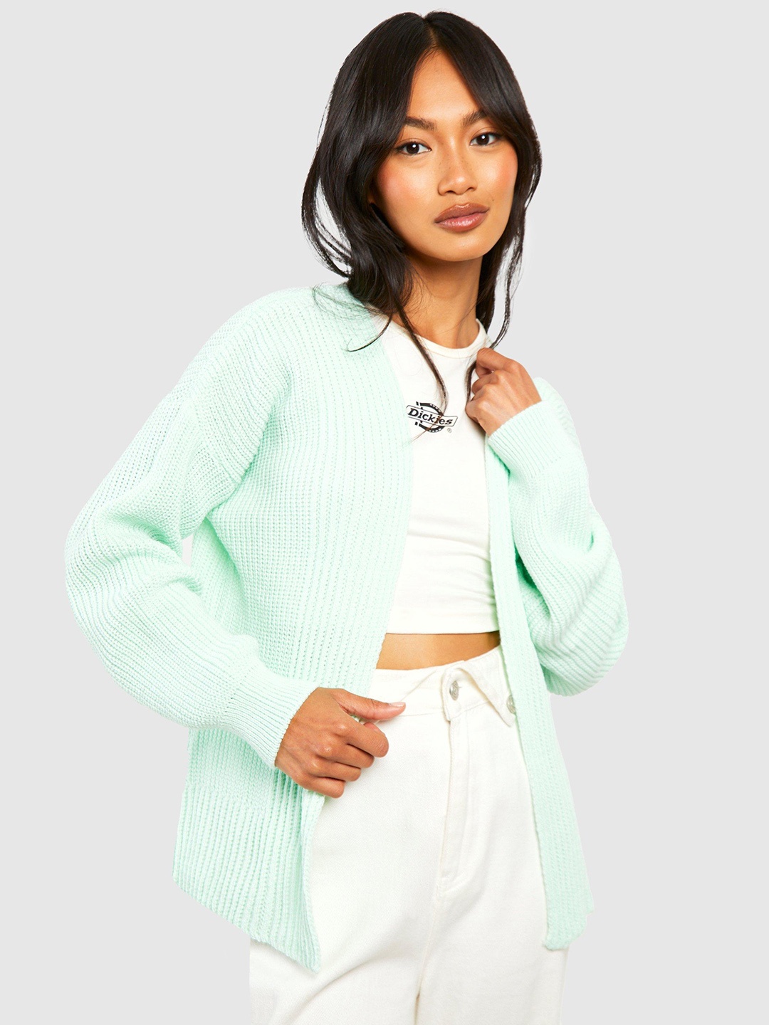 

Boohoo Women Acrylic Front Open Oversized Cardigan, Green