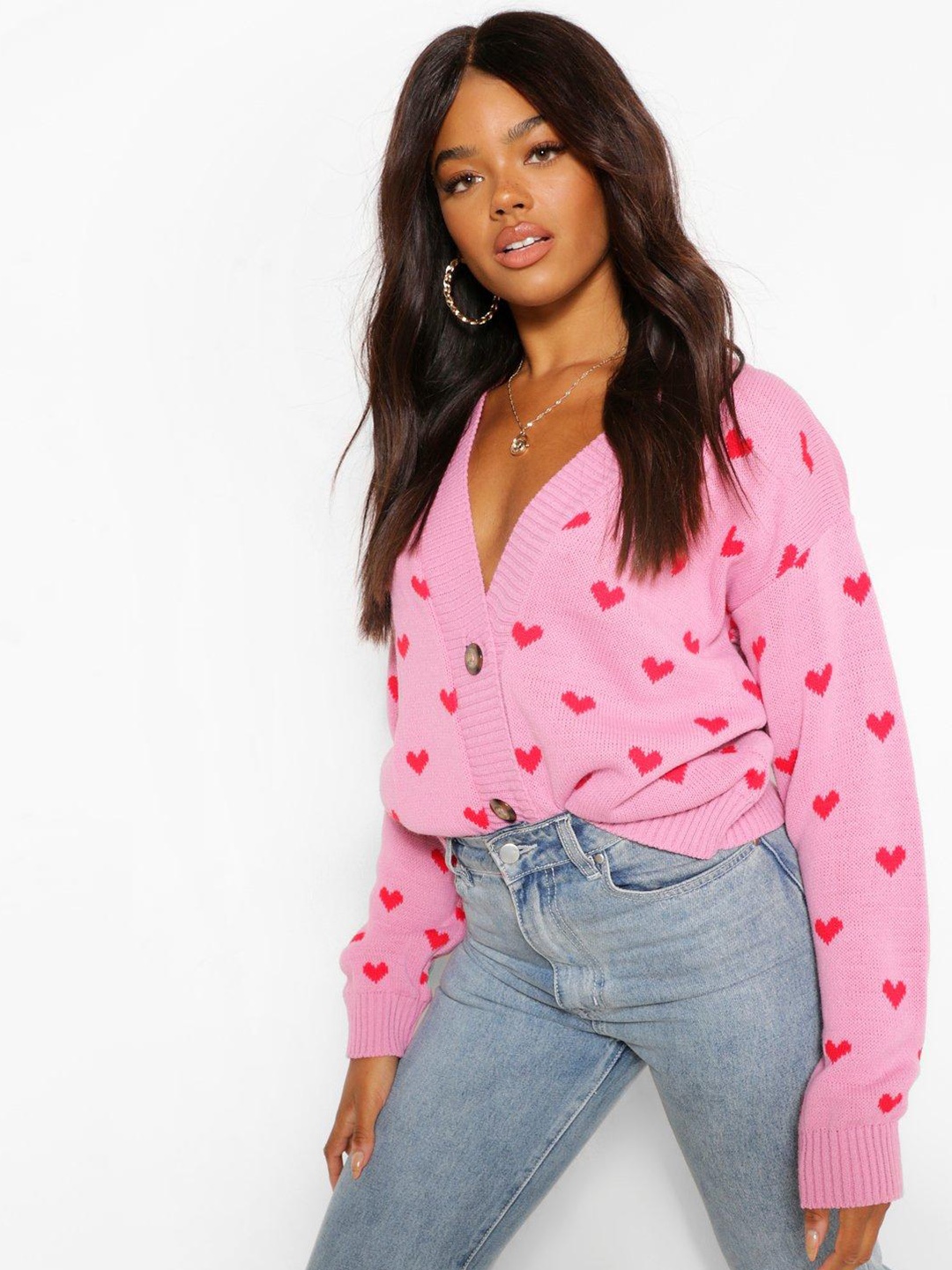 

Boohoo Women Self Design Acrylic Cardigan, Pink