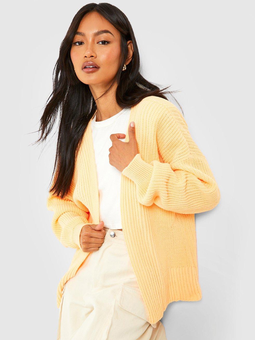 

Boohoo Women Acrylic Front Open Oversized Cardigan, Peach