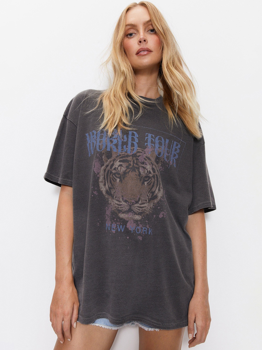 

WAREHOUSE Typography Printed Pure Cotton T-shirt, Charcoal