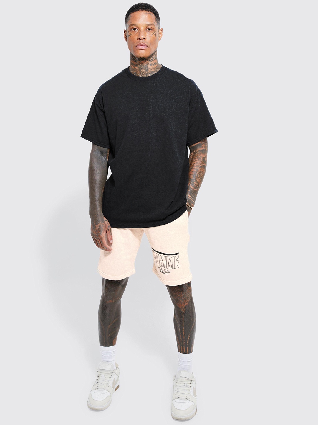

boohooMAN Typography Printed Oversize Co-Ords, Black