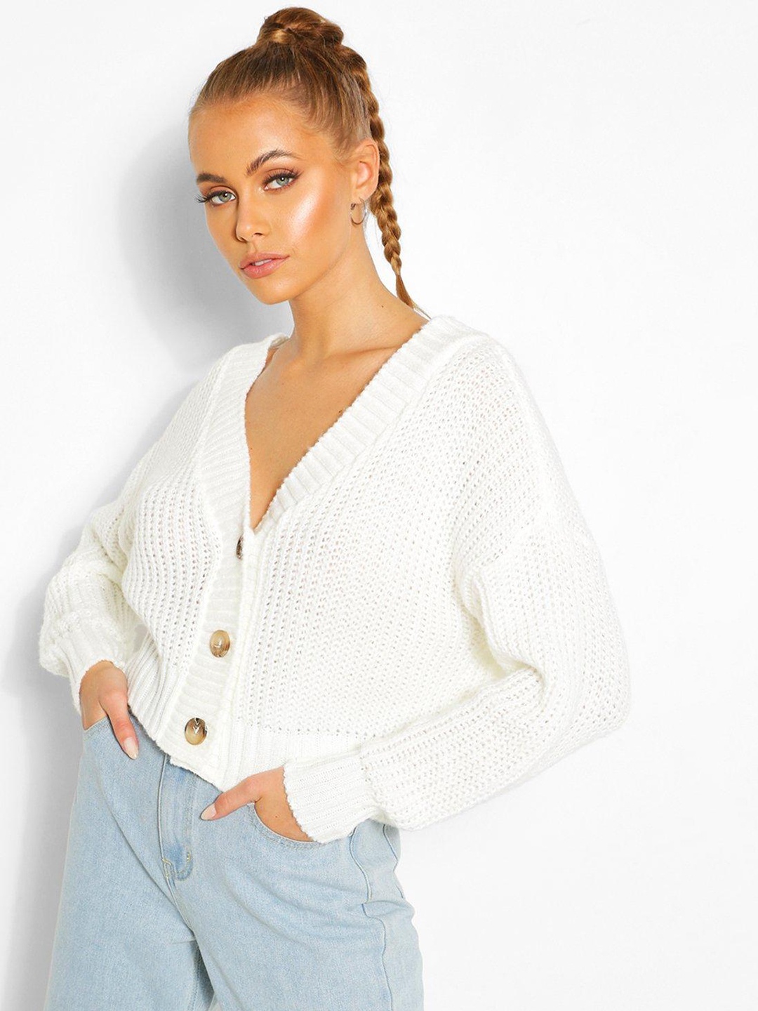 

Boohoo Women Acrylic Cardigan, White